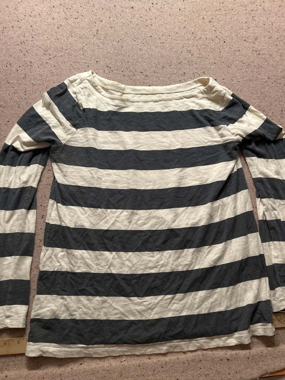 Loft Striped Long Sleeve Top Women's Large Cream and Gray